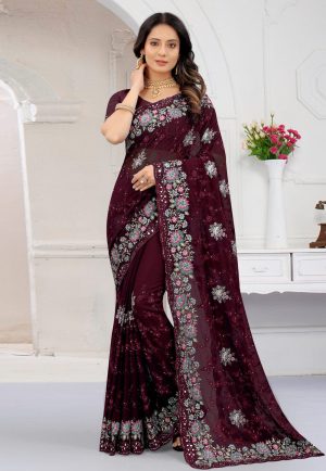 এক্সক্লুসিভ ওয়েটলেস জর্জেট এমব্রয়ডারি করা শাড়ি