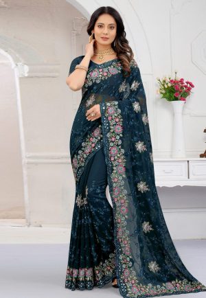 এক্সক্লুসিভ ওয়েটলেস জর্জেট এমব্রয়ডারি করা শাড়ি