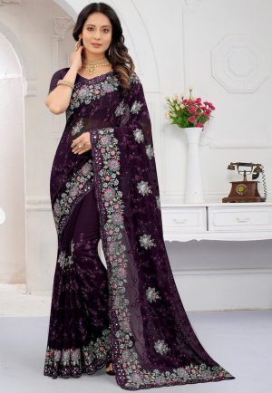 এক্সক্লুসিভ ওয়েটলেস জর্জেট এমব্রয়ডারি করা শাড়ি
