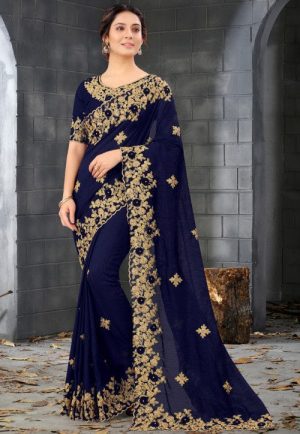এক্সক্লুসিভ ওয়েটলেস জর্জেট এমব্রয়ডারি করা শাড়ি