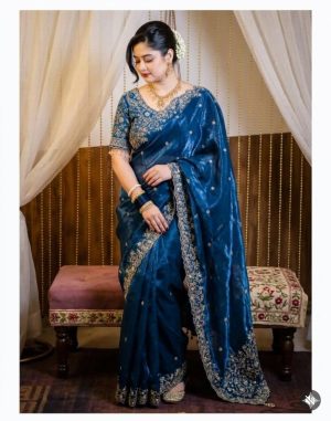 অরজিনাল জিম্মিচু কার্টওয়ার্ক এমব্রয়ডারি ও সিকুয়েন্স পার্টি শাড়ি